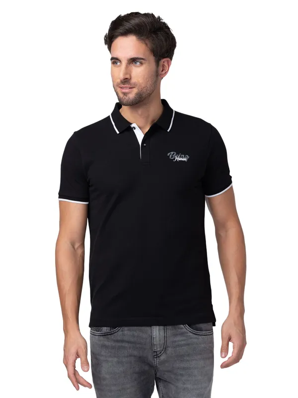 Being Human Regular Fit Men Polo Neck T Shirts Black